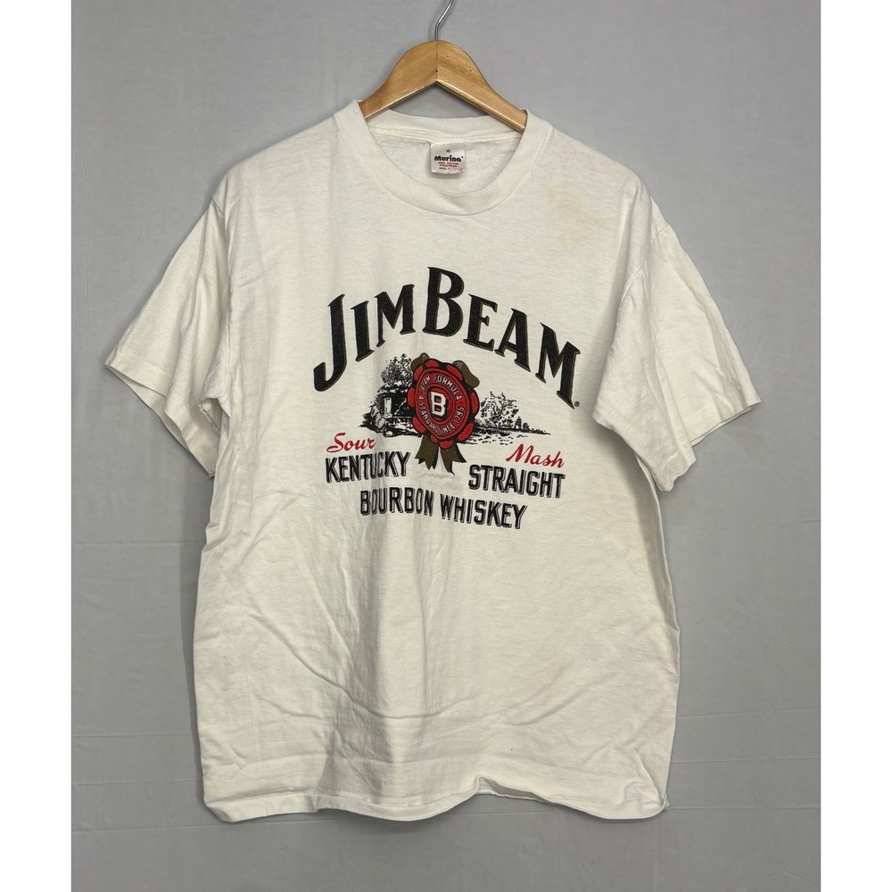 Jim Beam Kentucky Straight Bourbon Whiskey Graphic Mens White XL Vintage Murina